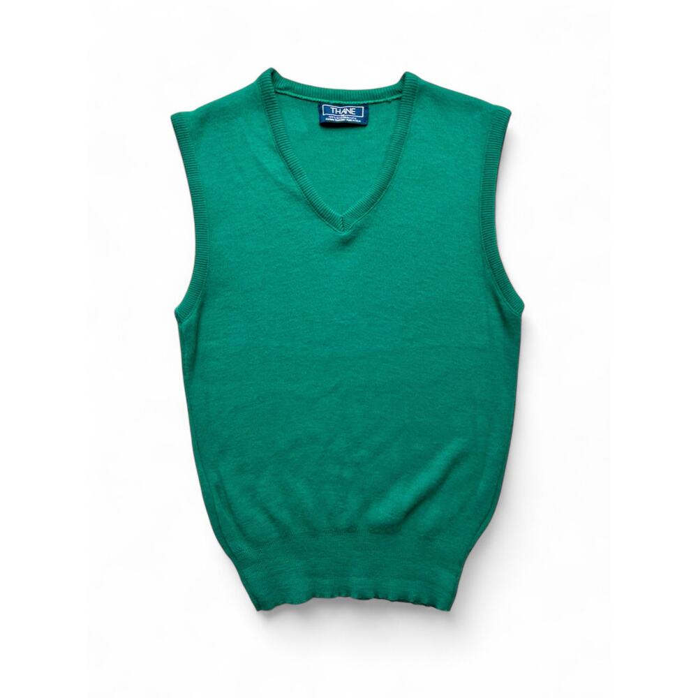 Vintage Thane Orlon Acrylic Sweater Vest Unisex M 80s USA Green Academia Preppy